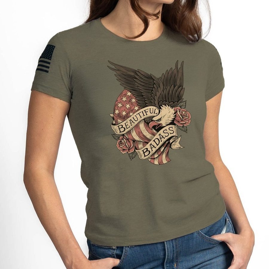 Grunt Style Women's Beautiful Badass Revolution Slim Fit T-Shirt - Military Green