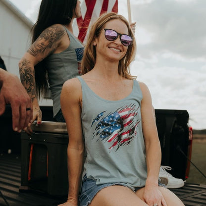 Grunt Style Women's Still Standing Flowy Tank - Stonewash Denim