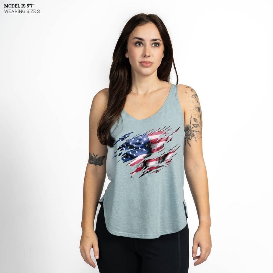 Grunt Style Women's Still Standing Flowy Tank - Stonewash Denim