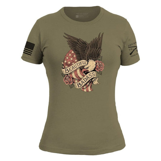Grunt Style Women's Beautiful Badass Revolution Slim Fit T-Shirt - Military Green