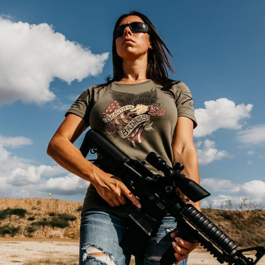 Grunt Style Women's Beautiful Badass Revolution Slim Fit T-Shirt - Military Green