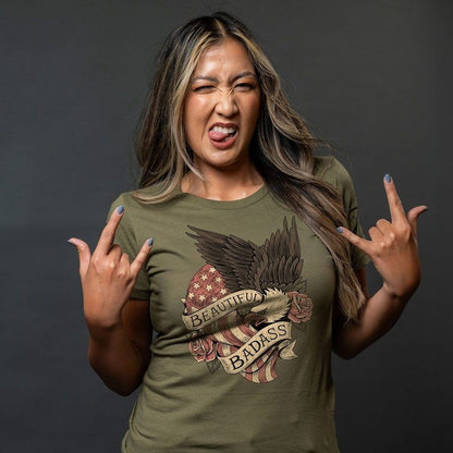 Grunt Style Women's Beautiful Badass Revolution Slim Fit T-Shirt - Military Green