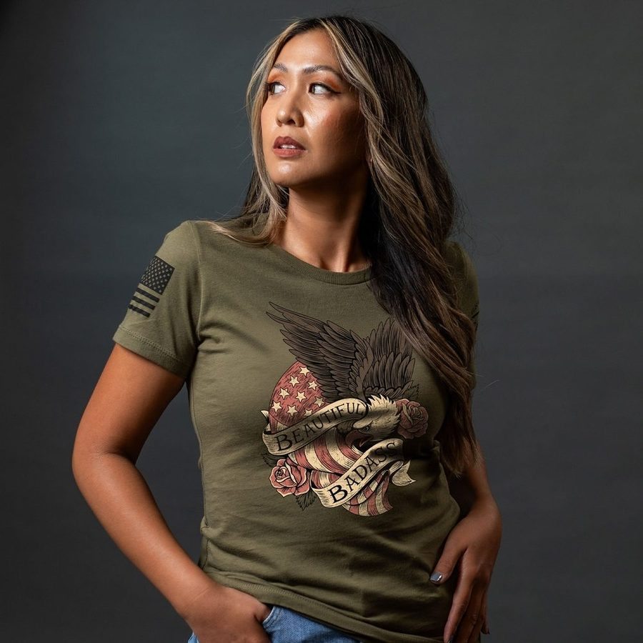 Grunt Style Women's Beautiful Badass Revolution Slim Fit T-Shirt - Military Green