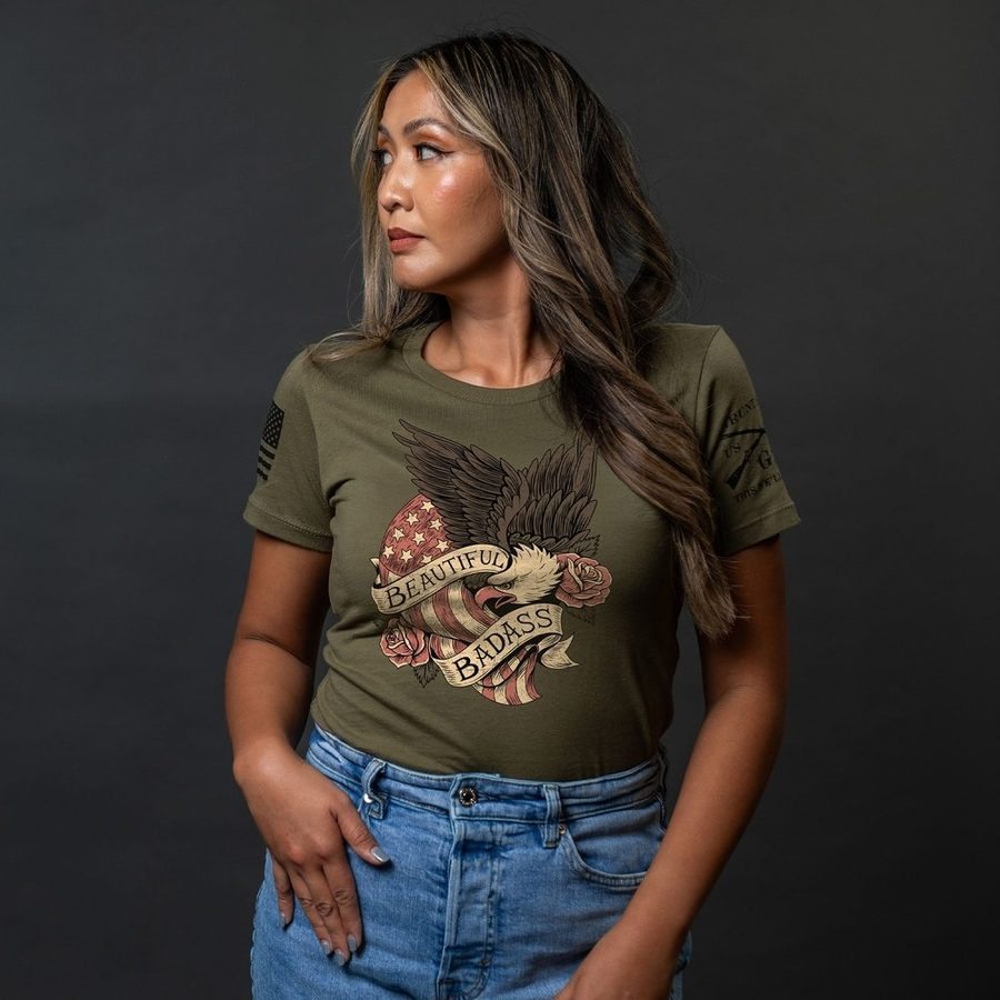 Grunt Style Women's Beautiful Badass Revolution Slim Fit T-Shirt - Military Green