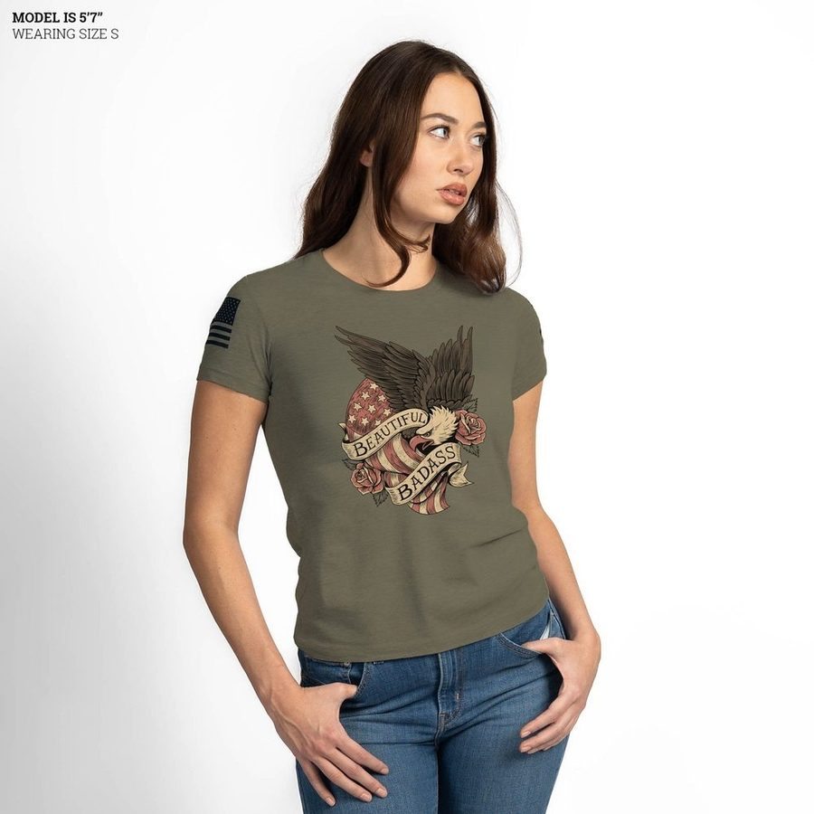 Grunt Style Women's Beautiful Badass Revolution Slim Fit T-Shirt - Military Green