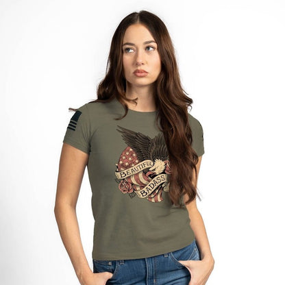 Grunt Style Women's Beautiful Badass Revolution Slim Fit T-Shirt - Military Green
