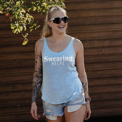 Grunt Style Women's Swearing Helps Flowy Tank - Stonewash Denim