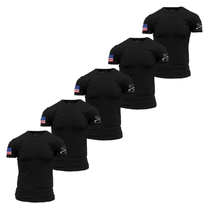 Grunt Style USA Flag Basic T-Shirts - Black - 5 Pack
