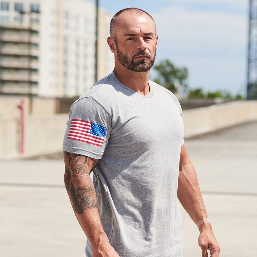 Grunt Style USA Flag Basic T-Shirt - Dark Heather Gray