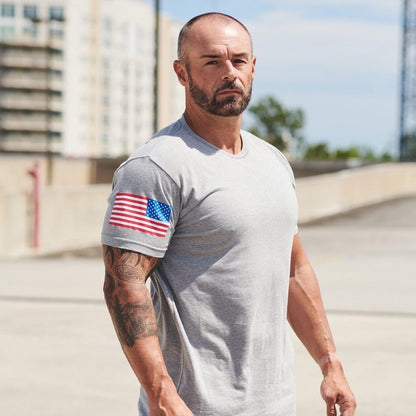 Grunt Style USA Flag Basic T-Shirt - Dark Heather Gray
