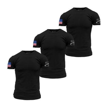 Grunt Style USA Flag Basic T-Shirts - Black - 3 Pack