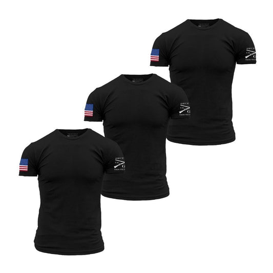 Grunt Style USA Flag Basic T-Shirts - Black - 3 Pack