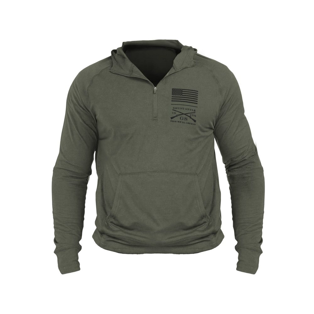 Grunt Style Men's All-Day 1/4 Zip Hoodie - Heather Military Green