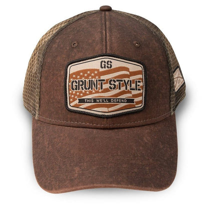 Grunt Style Old Glory Patch Mesh Hat - Brown Wash