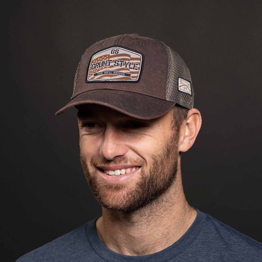 Grunt Style Old Glory Patch Mesh Hat - Brown Wash