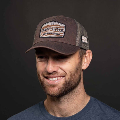 Grunt Style Old Glory Patch Mesh Hat - Brown Wash
