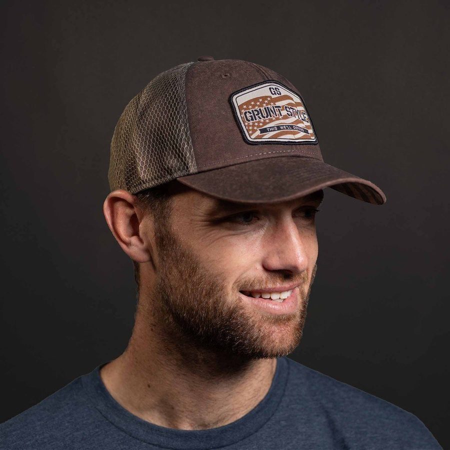 Grunt Style Old Glory Patch Mesh Hat - Brown Wash