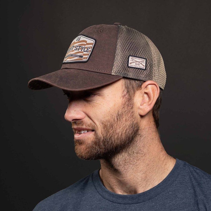 Grunt Style Old Glory Patch Mesh Hat - Brown Wash