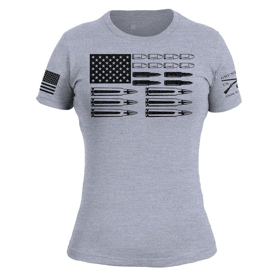Grunt Style Women's Ammo Flag 2.0 Slim Fit T-Shirt - Heather Gray