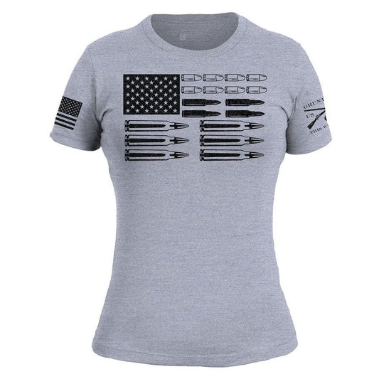 Grunt Style Women's Ammo Flag 2.0 Slim Fit T-Shirt - Heather Gray