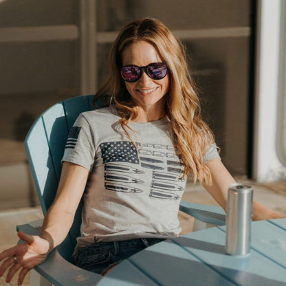 Grunt Style Women's Ammo Flag 2.0 Slim Fit T-Shirt - Heather Gray