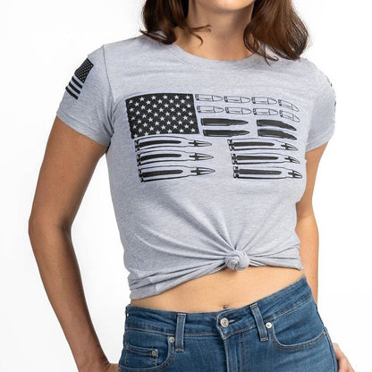 Grunt Style Women's Ammo Flag 2.0 Slim Fit T-Shirt - Heather Gray