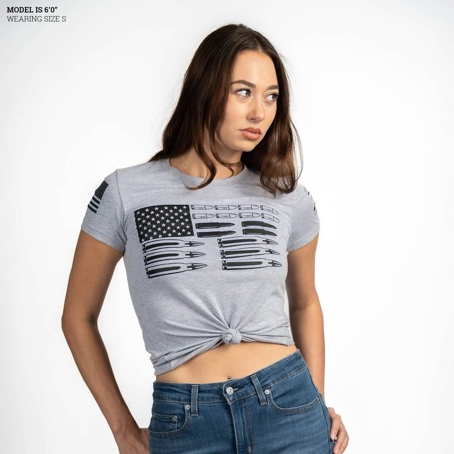 Grunt Style Women's Ammo Flag 2.0 Slim Fit T-Shirt - Heather Gray