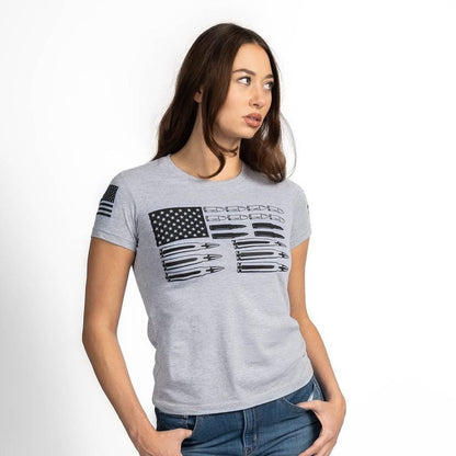Grunt Style Women's Ammo Flag 2.0 Slim Fit T-Shirt - Heather Gray