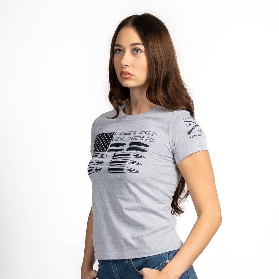 Grunt Style Women's Ammo Flag 2.0 Slim Fit T-Shirt - Heather Gray