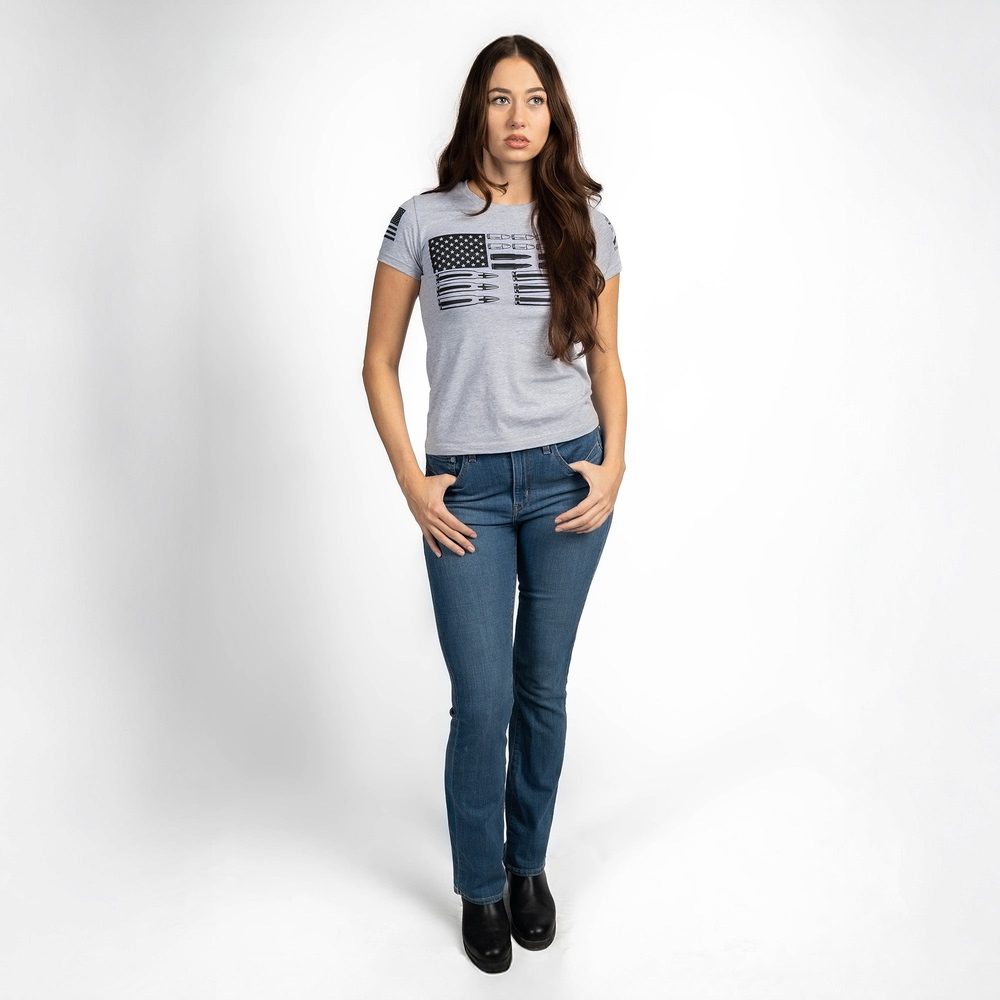 Grunt Style Women's Ammo Flag 2.0 Slim Fit T-Shirt - Heather Gray
