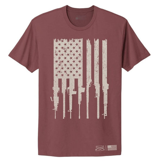 Grunt Style Women's Rifle Flag Boyfriend Fit T-Shirt - Red Plum