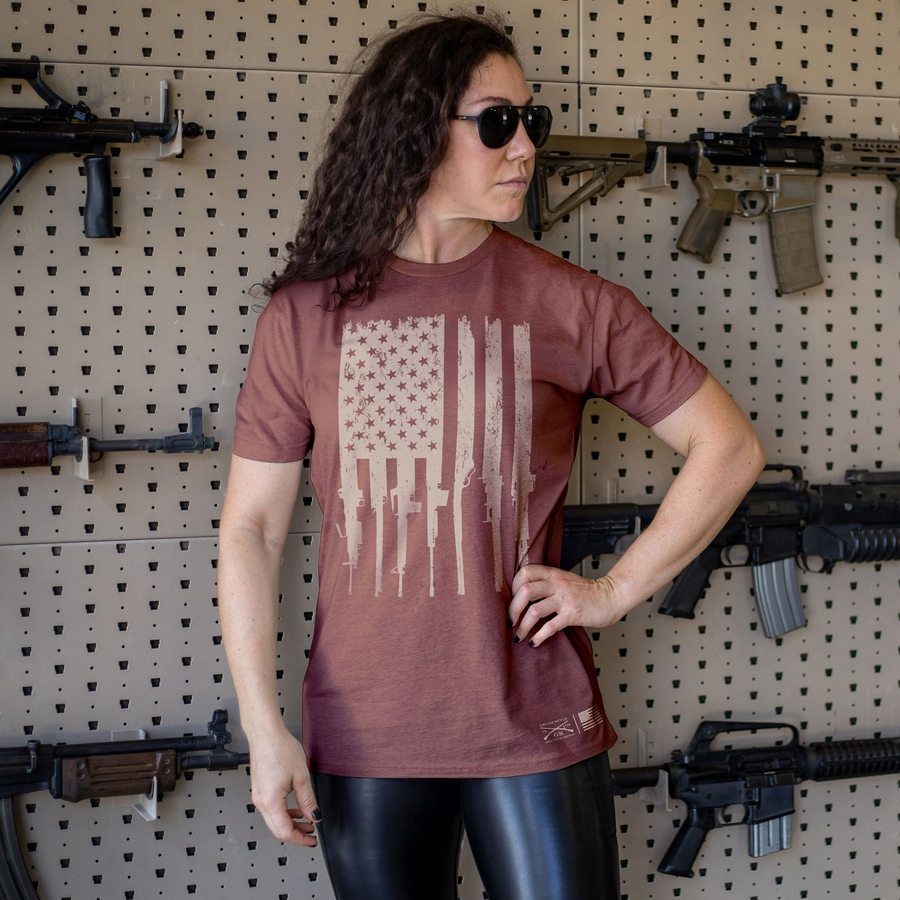 Grunt Style Women's Rifle Flag Boyfriend Fit T-Shirt - Red Plum