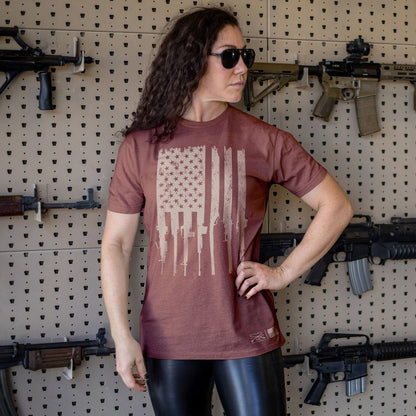 Grunt Style Women's Rifle Flag Boyfriend Fit T-Shirt - Red Plum
