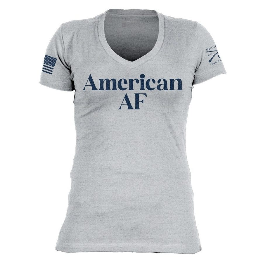Grunt Style Women's American AF V-Neck T-Shirt - Heather Gray