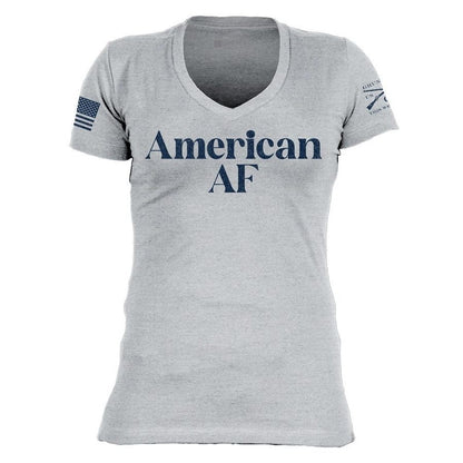 Grunt Style Women's American AF V-Neck T-Shirt - Heather Gray