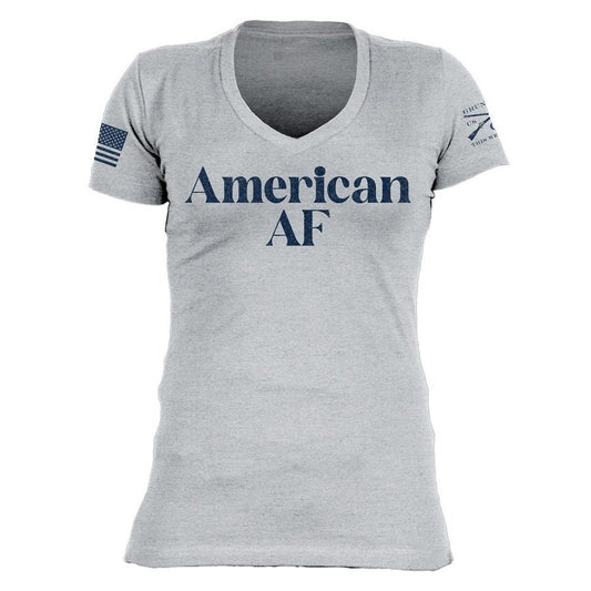 Grunt Style Women's American AF V-Neck T-Shirt - Heather Gray