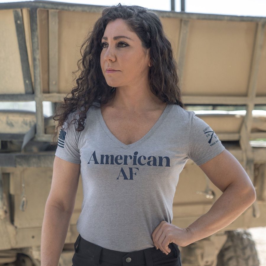 Grunt Style Women's American AF V-Neck T-Shirt - Heather Gray