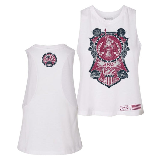 Grunt Style Women's 250th Commemorative Racerback Cropped Tank - White