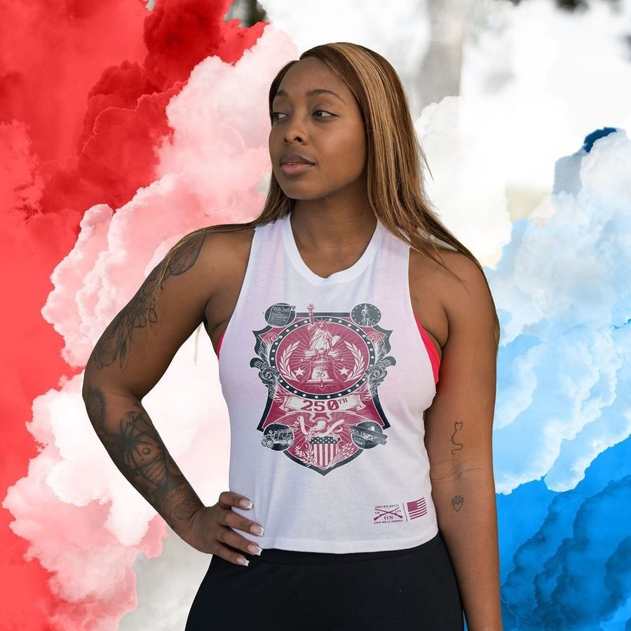 Grunt Style Women's 250th Commemorative Racerback Cropped Tank - White