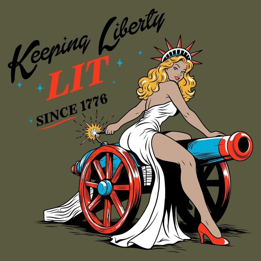 Grunt Style Women's Keeping Liberty Lit V-Neck - Military Green