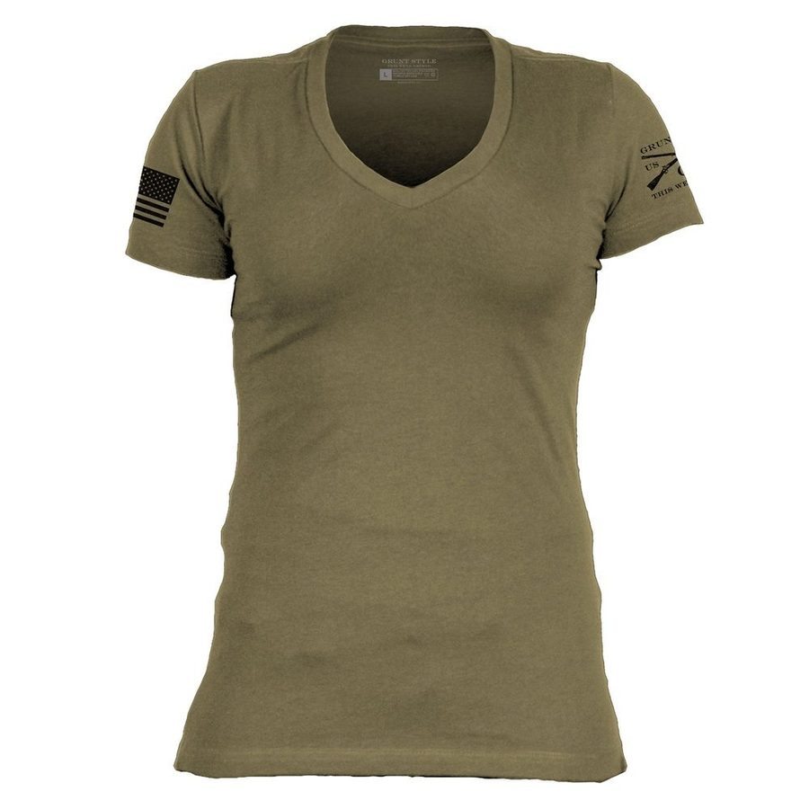 Grunt Style Basic T-Shirt Women's V-Neck - Military Green