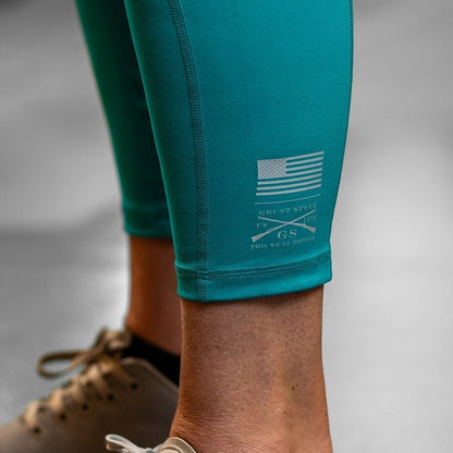 Grunt Style Women's Agility 7/8 High Waisted Leggings - Aqua