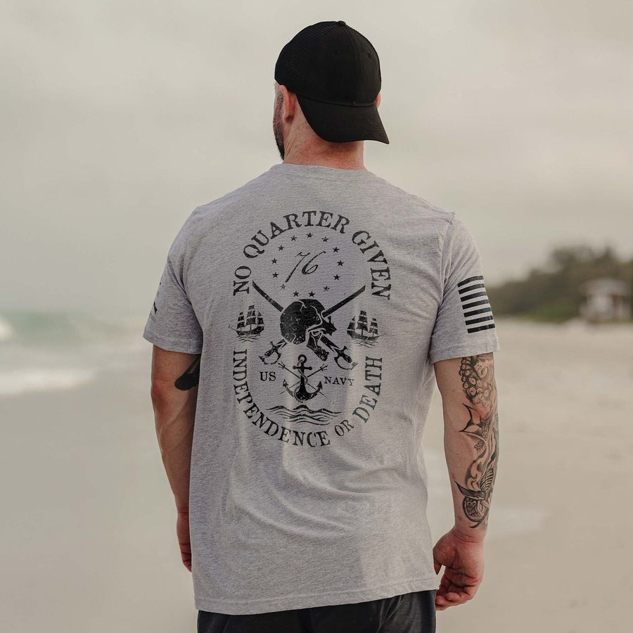 Grunt Style USN - No Quarter Given T-Shirt - Athletic Heather