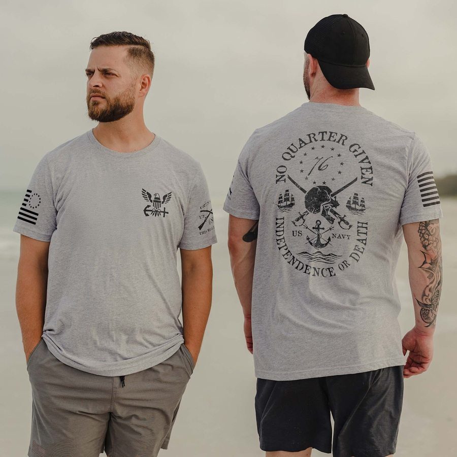 Grunt Style USN - No Quarter Given T-Shirt - Athletic Heather