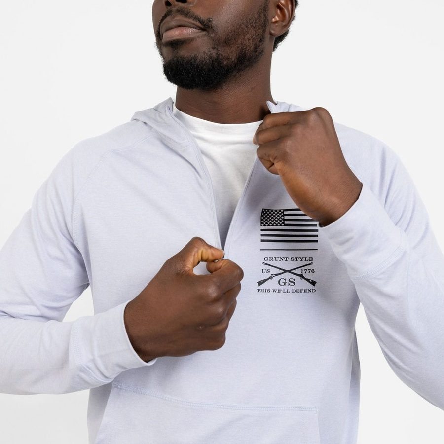 Grunt Style Men's All-Day 1/4 Zip Hoodie - Heather Arctic Gray