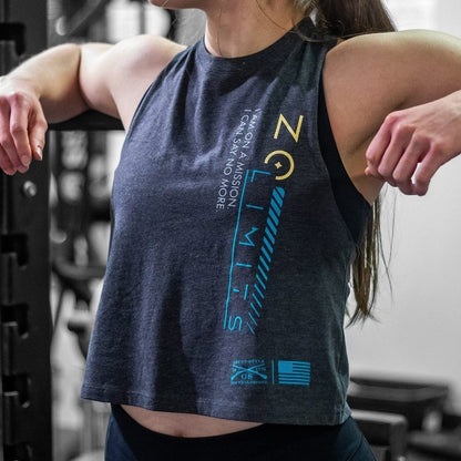 Grunt Style Women's No Limits Racerback Cropped Tank - Dark Heather Gray