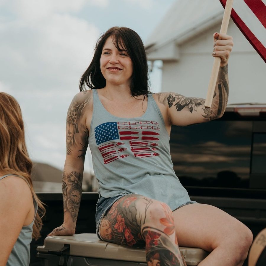 Grunt Style Women's Ammo Flag 2.0 Flowy Tank - Stonewash Denim