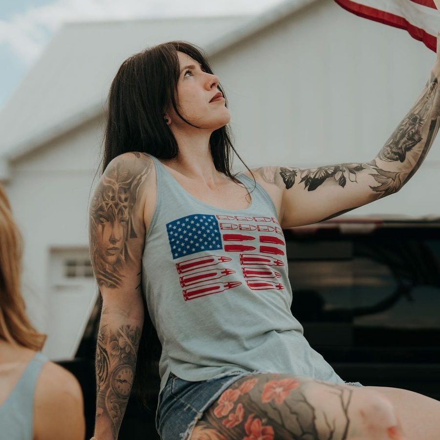 Grunt Style Women's Ammo Flag 2.0 Flowy Tank - Stonewash Denim
