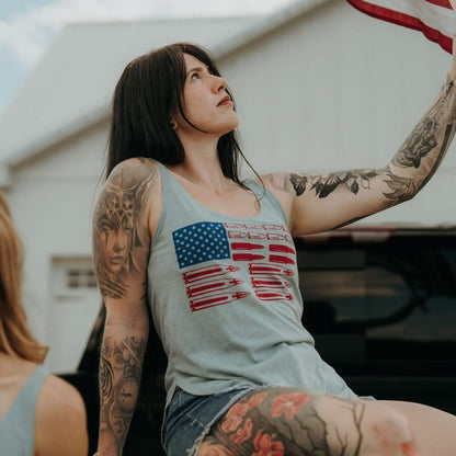 Grunt Style Women's Ammo Flag 2.0 Flowy Tank - Stonewash Denim