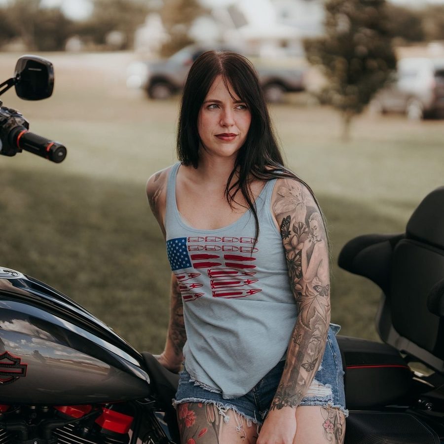 Grunt Style Women's Ammo Flag 2.0 Flowy Tank - Stonewash Denim
